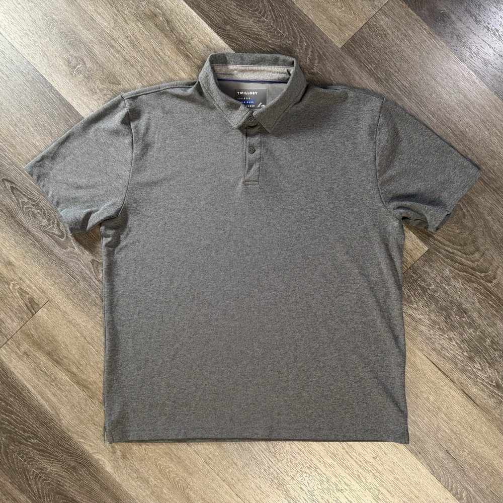 Twillory Short Sleeve Performance Polo Solid Grey Men's 2XL Stretch Athleisure